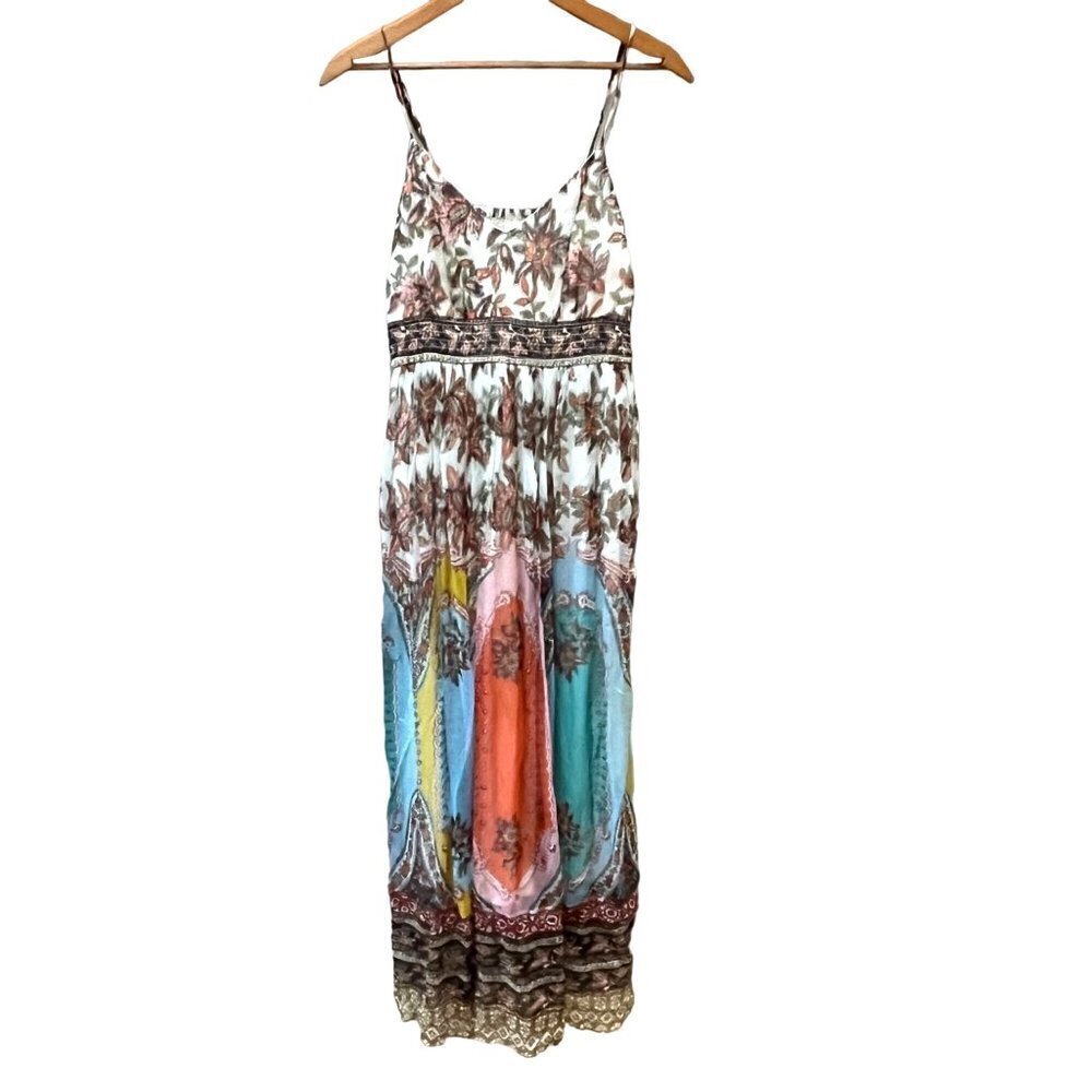 Anthropologie Mixed Print Smocked‎ Maxi Dress Floral Paisley Multicolor Womens 4